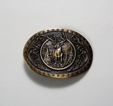 Gold Oval Deer Buck Belt Buckle Antlers Hunting Forest Woods Nature Bow Hunter