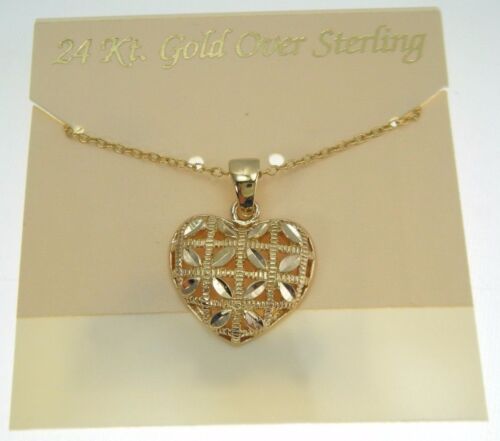 NUEVO COLLAR DE DIJES DANECRAFT ORO SOBRE ESTERLINA BRILLANTE CORAZÓN FACETADO - Imagen 3 de 4