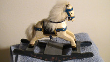Vintage Wooden Rocking Horse Figurine, Hand Carved, and Hand Painted 10"