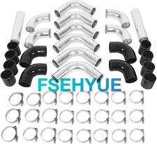 2.5"64mm Universal Aluminum Intercooler Turbo Piping Pipe Kit+Black Hose+TClamp