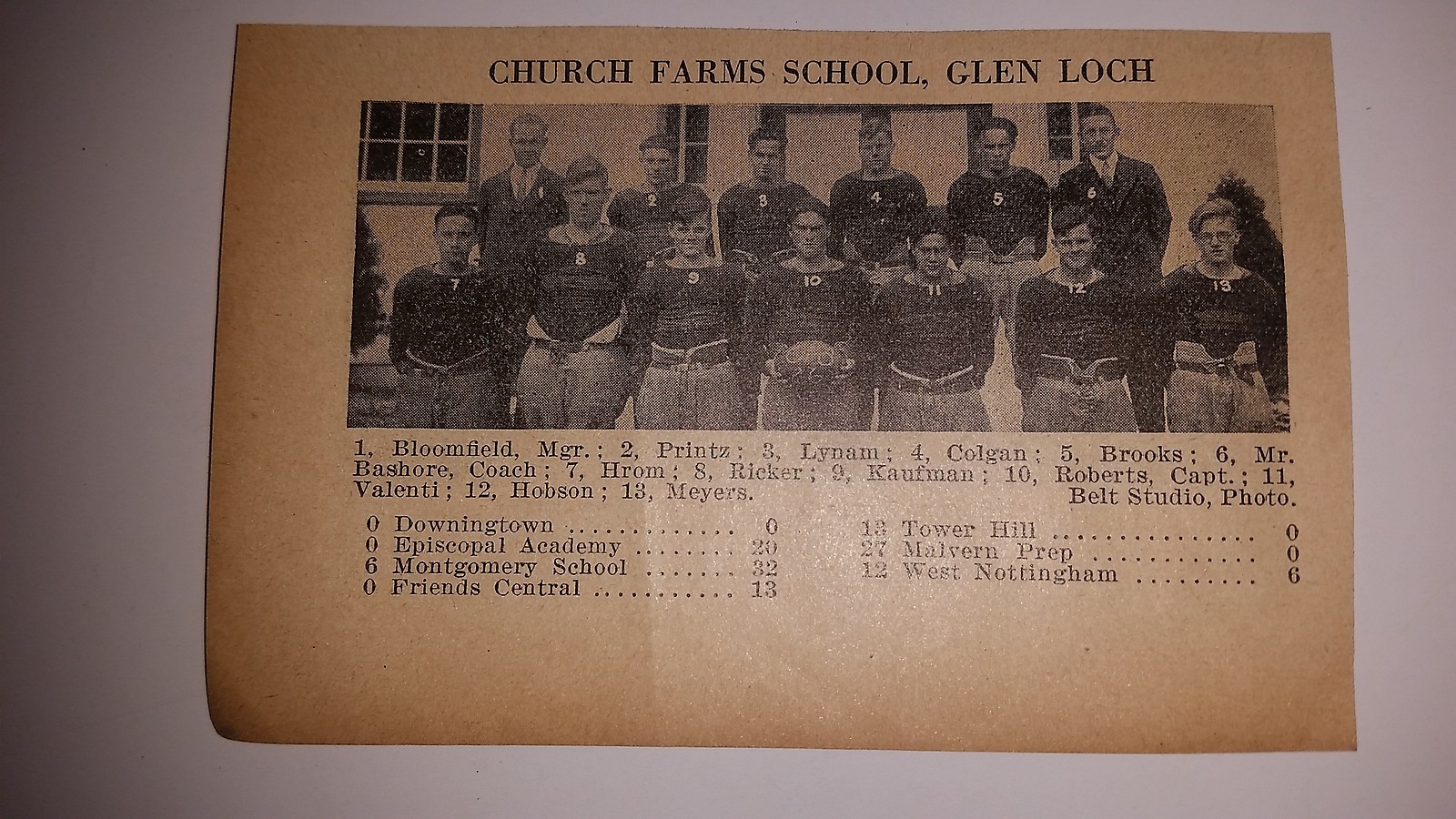 Church Farms School & Curwensville High School PA 1926 Football Team