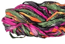 100g Recycled Sari Silk Ribbon Yarn Pink Black Tie Dye shades