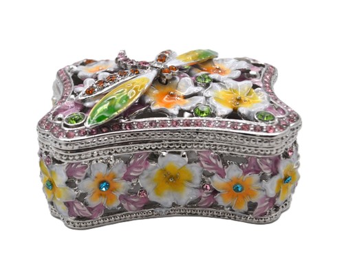 Ciel Dragonfly Floral Trinket Box Made with Austrian Crystals & Enamel - Picture 21 of 24