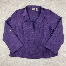 Chico's Textured Button-up Blazer w/ Roll-up Sleeves, Women's 3 Dark Purple