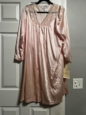 Vintage Vanity Fair Womens Pink Button Up Sleep Dress Robe NWT Sz M