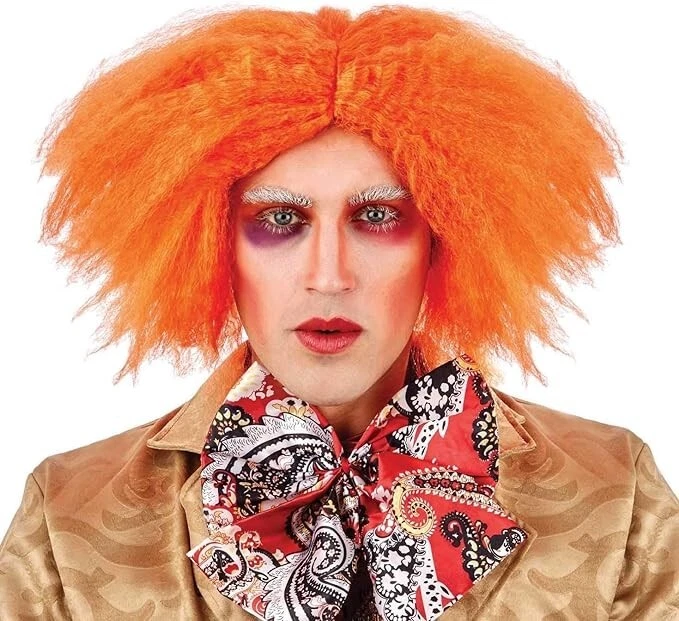 Men`s Curly Ginger Red Wig for Mad Hatter Alice in Wonderland Costume Halloween - Image 2 of 2