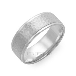 18k Solid White Gold Hammered Finish Mens Wedding Bands Rings 8mm Ebay