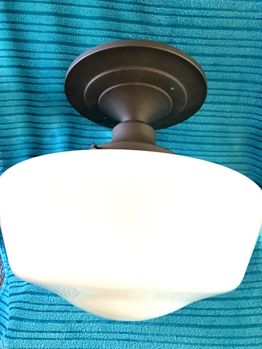 Vintage Oil Rubbed Bronze Grant Ct. Ceiling Light 16" School House Shade - Picture 2 of 13