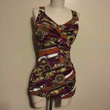 Rose Marie Reid 50's Vintage Floral Graphic Print Swimsuit Rare Plus Size 14
