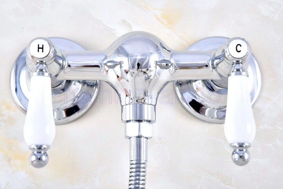 Chrome Bathroom Handheld Shower Faucet Set  With Ceramic Hand Spray fna788 - Image 3 of 4