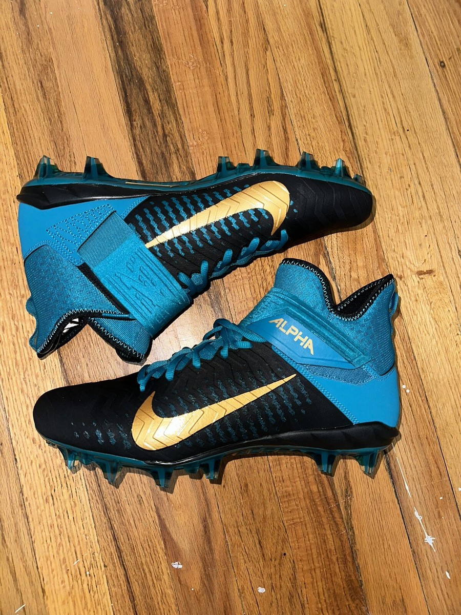 Nike Alpha Menace Pro 2 Mid Football Cleats Black Teal Gold  display picture 1