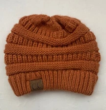 C.C. Exclusives Beanie Cap Ribbed Knit Hat 100% Acrylic Burnt Orange