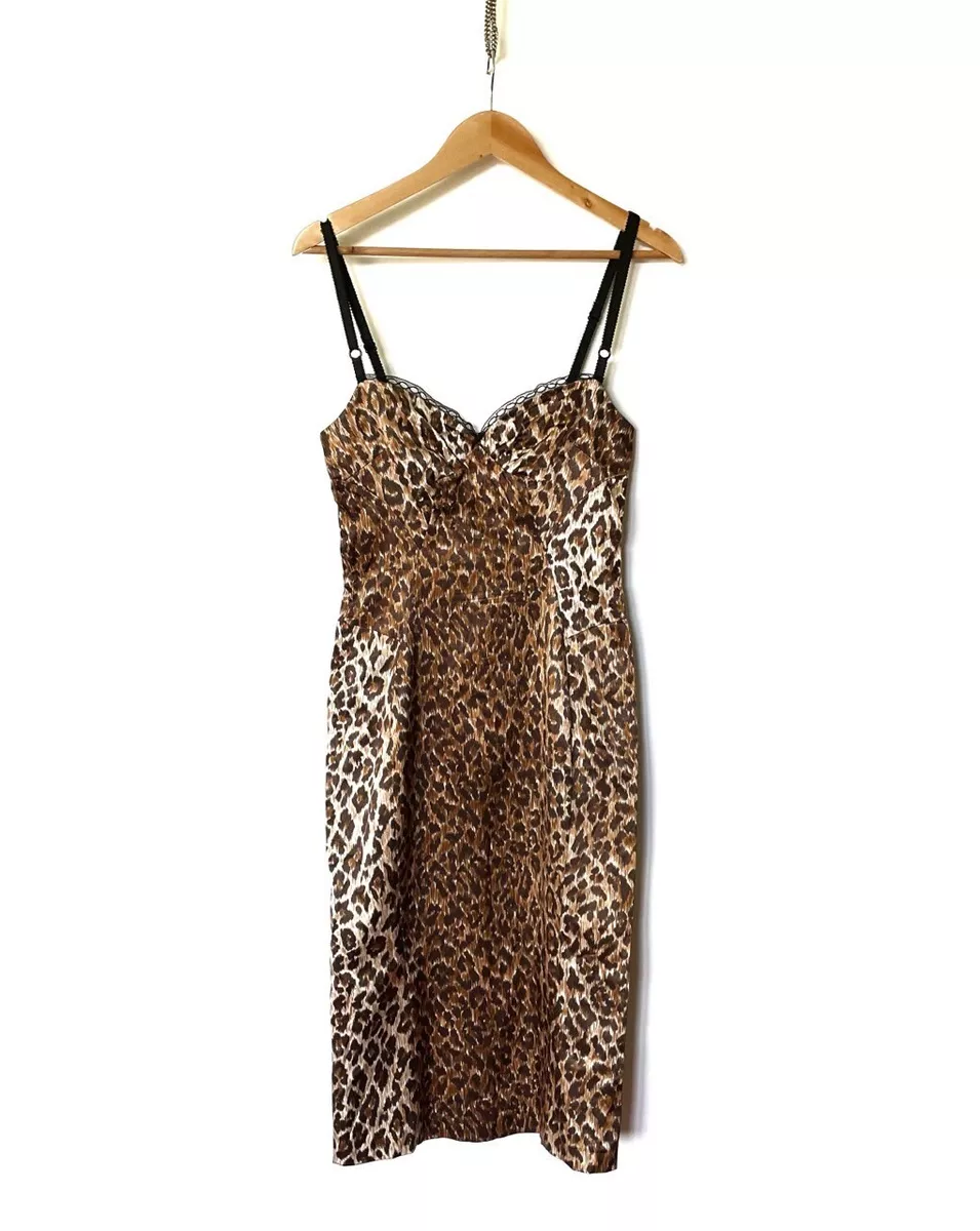 Vintage Dolce & Gabbana Leopard Print Slip Wiggle Dress Size XS S 90's Y2K  D&G