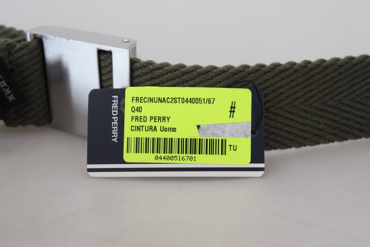 FRED PERRY Belt Army Green Polyester Silver Square Buckle s FRED PERRY Belt Army Green Polyester Silver Square Buckle s