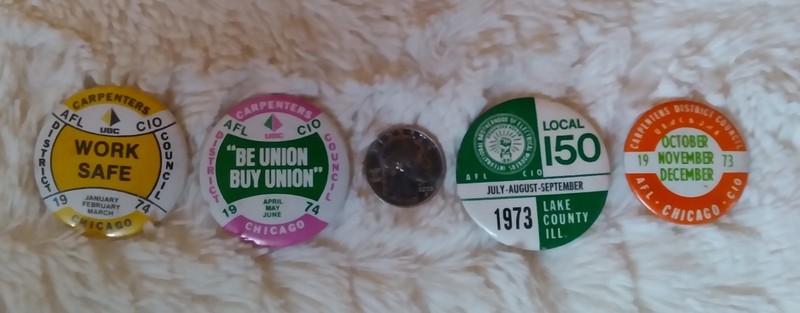 Chicago Labor Union Pinback Buttons - Lot of 4 Early 1970s Electrical, Carpenter