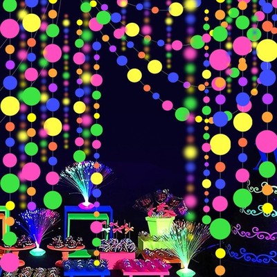 120ft Round Dot UV Neon Garland - Glow in the Dark Party Decorations, Blacklight