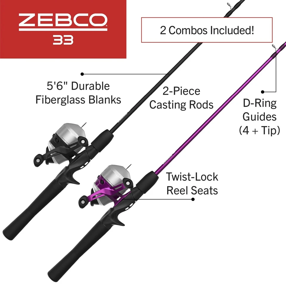 Zebco 33 Spincast Reel and 2-Piece Fishing Rod Combo, 5-Foot 6-Inch Durable F... - Image 2 of 4