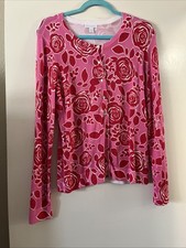 Charter Club Women's Large Long Sleeve Cardigan Button Up Pink Roses Floral