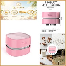Desktop Vacuum Cleaner Cordless 1600mAh 1000Pa Suction Pink USB Rechargeable
