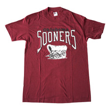 VINTAGE 90S OKLAHOMA SOONERS T-SHIRT MENS M RED NCAA FOOTBALL USA SCHOONER 38-40