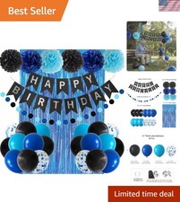 Vibrant Happy Birthday Decorations in Blue and Black - Perfect for Boys Men