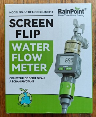 RainPoint ICS018 Water Flow Meter Brass Inlet Outlet 180° Flip Screen Open Box