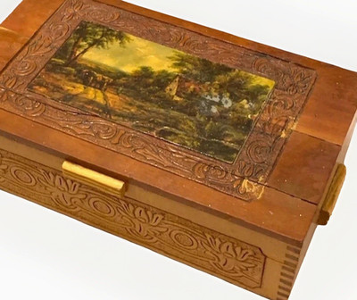 Vintage Wood Trinket Box Vanity Mirror Cottage Staging Room Decor Rustic Aged
