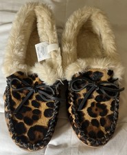 J Crew Women  s Leopard Print Moccasin Slippers in Calf Hair  Sz 7  Brand-New..