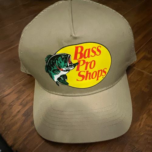 Bass Pro Shops Fish Logo Beige Mesh Back Trucker Hat, Adjustable Unisex