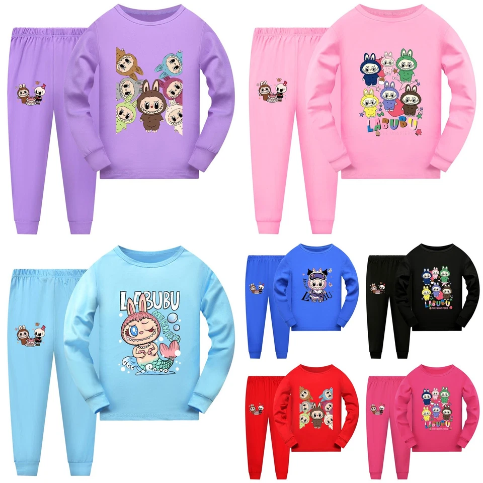 Girls Boys La-bubu Nightwear Outfit Kid Casual Long Sleeve Top Pants Pyjamas Pjs