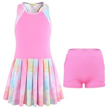 Girls Tennis Golf Dress Sleeveless Athletic Pleated Outfits Sets with Shorts ...