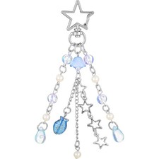 Cute Jellyfish Keychain Metal Starfish Beaded Tassel Purse Charm Bag Charm Ocean