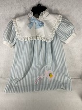 Vintage Bonnie Jean Little Girl Botton Up Blue And White Striped Dress Size 6X