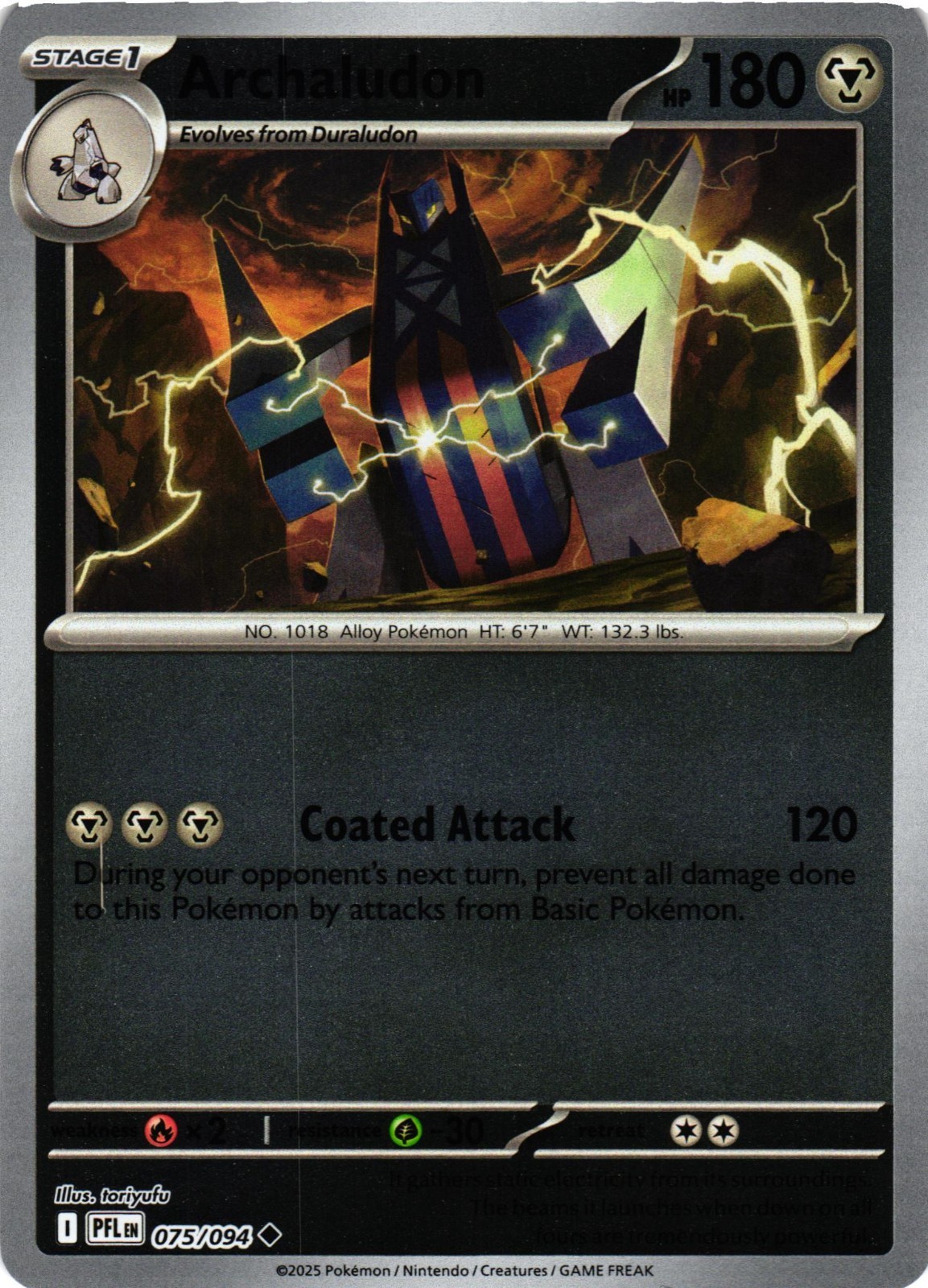 Pokémon TCG Archaludon 075/094 Phantasmal Flames Reverse Holo NM