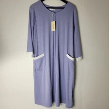 Ekouaer Women XL 3/4 Sleeve Midi Zip-Up Robe House Dress Duster Lilac, NWT -READ