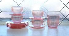 Vintage Pink Depression Glass Homespun Fine Rib Child's Tea Set 1940s