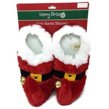 Christmas House Slippers Bedroom Shoes Santa or Elf Jingle Bells Kids Medium
