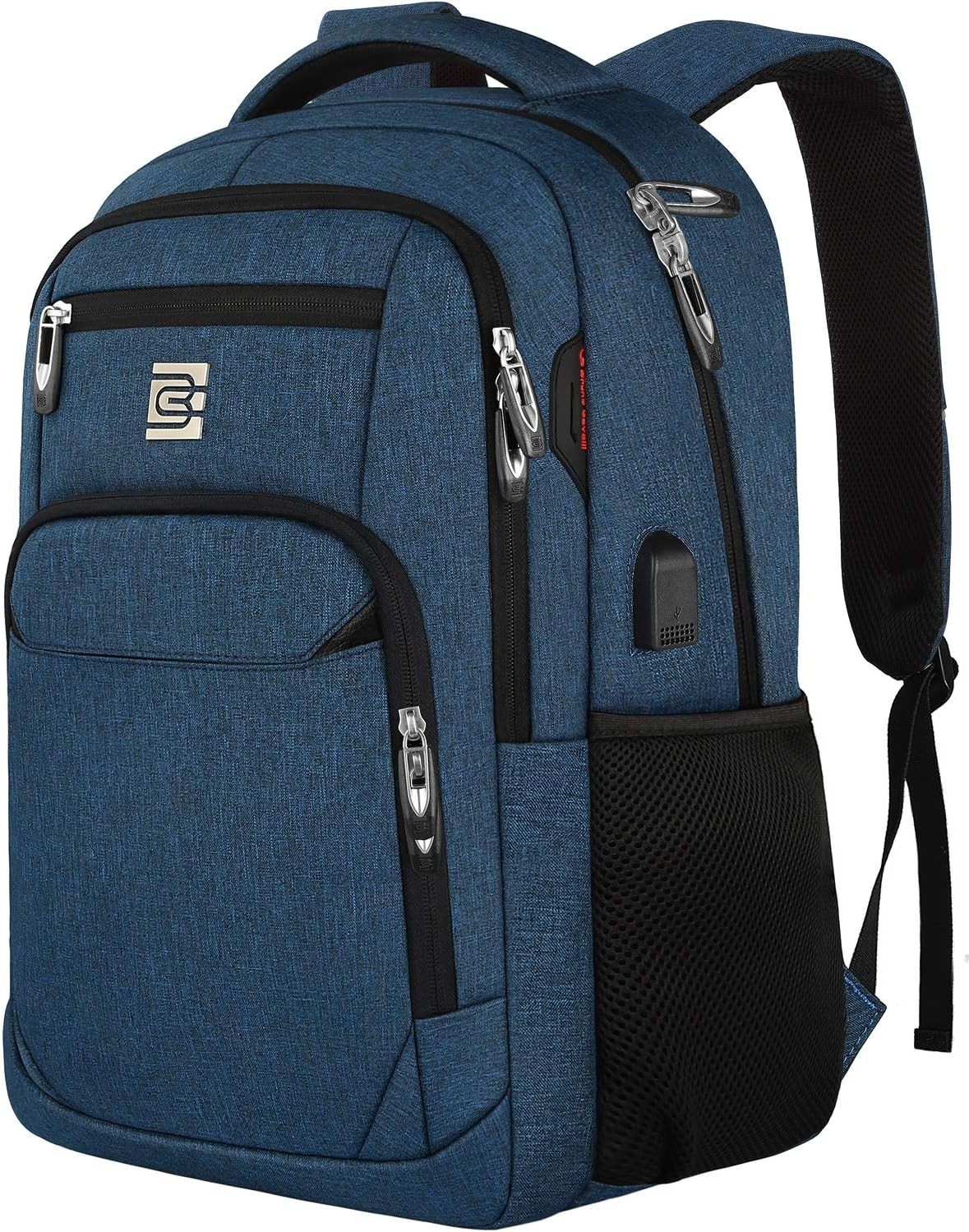 Sleek Blue 15.6 Inch Laptop Backpack with USB Port Water Resistant for Travel Work Men Women