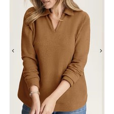 NWT J Jill Pure Jill Diagonal Knit Top Sz XL Tigers Eye V Neck Collared