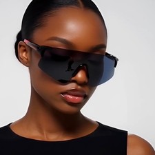 Women Oversized Shield Sunglasses Black Red Wrap Around Sporty Futuristic Gafas