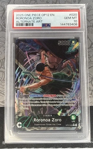 2025 ONE PIECE OP12-020 LEGACY OF THE MASTER RORONOA ZORO ALT ART LEADER PSA 10