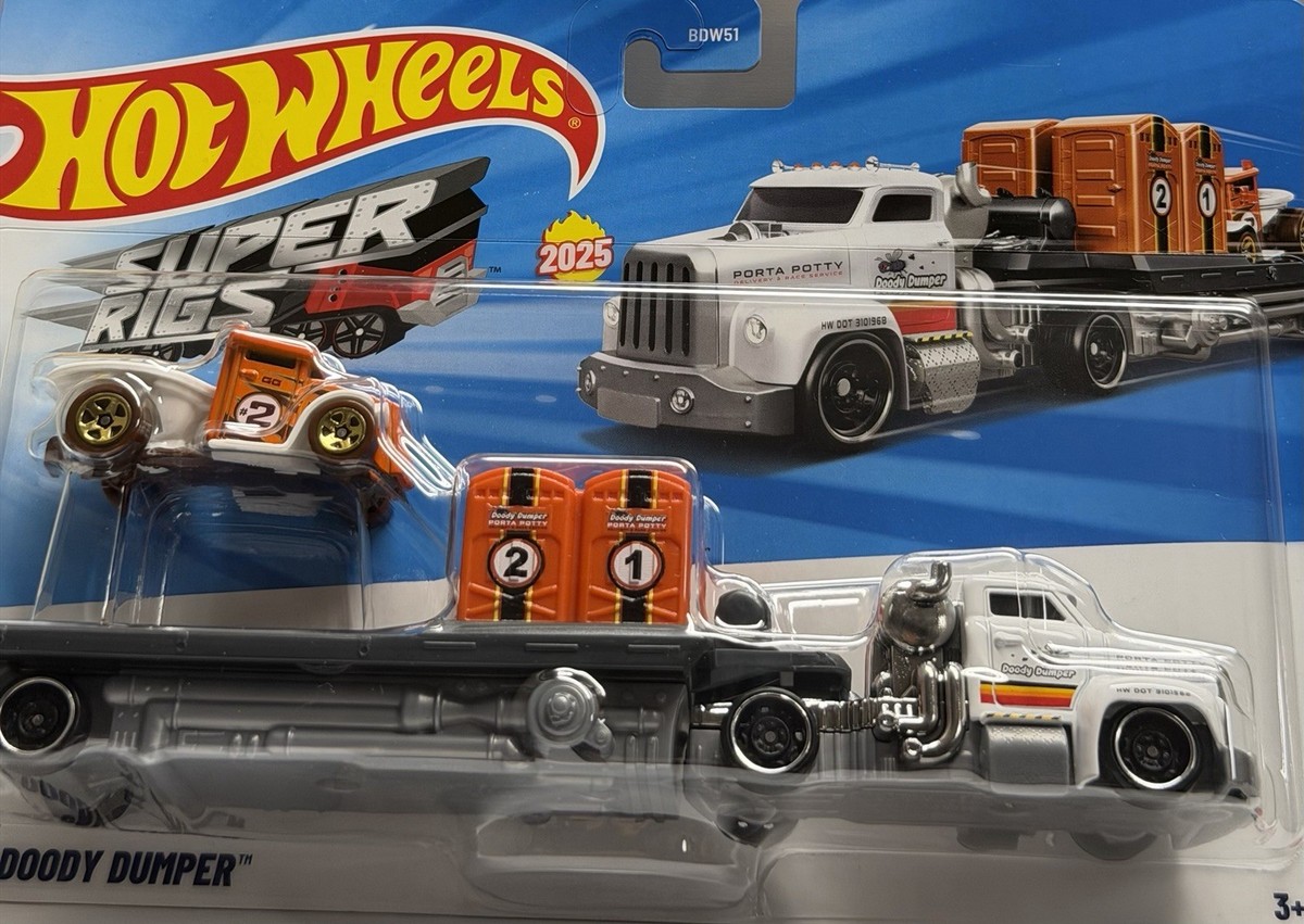 Hot Wheels 2025 HEAVY DOODY DUMPER, White, Orange Car, Super Rigs