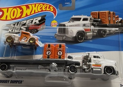 Hot Wheels 2025 HEAVY DOODY DUMPER, White, Orange Car, Super Rigs