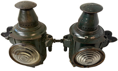 PAIR CAN SHAPED OIL SIDELAMPS LIGHTS OFF CHAIN DRIVE MACK TRUCK BULLDOG AB AC 