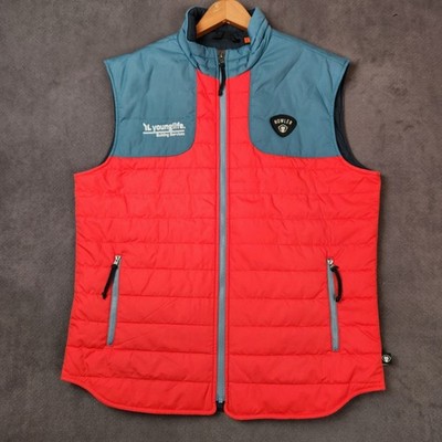 Howler Bros Merlin Vest Mens Large Red Blue Puffer Zip Outdoor Lightweight Logo