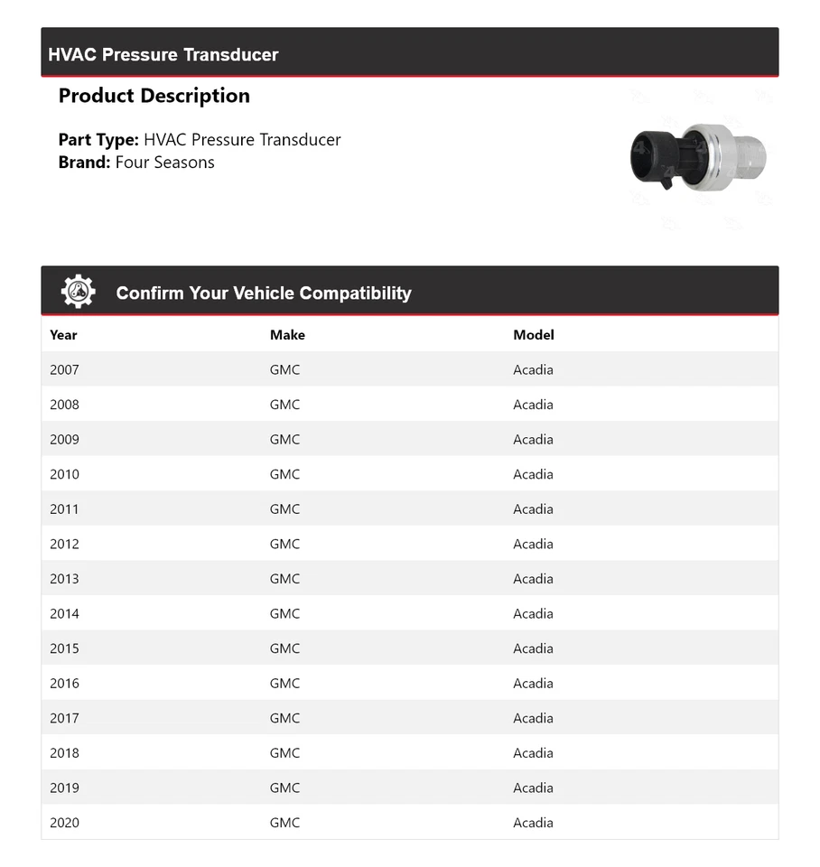 Transductor de presión de climatización para GMC Acadia 2007-2020 4 estaciones 2008 2009 2010 2011 Foto 2 de 4