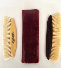 SET 2 ANTIQUE BRENTANO'S PARIS FRENCH IVORY WOOD NATURAL BRISTLE CLOTHES BRUSH