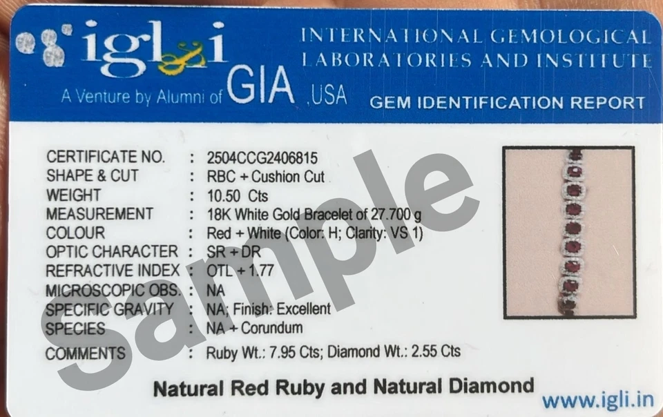 9.48Ct Round Natural Red Ruby & Diamond Link Tennis Bracelet 14K Real White Gold - Image 2 of 2