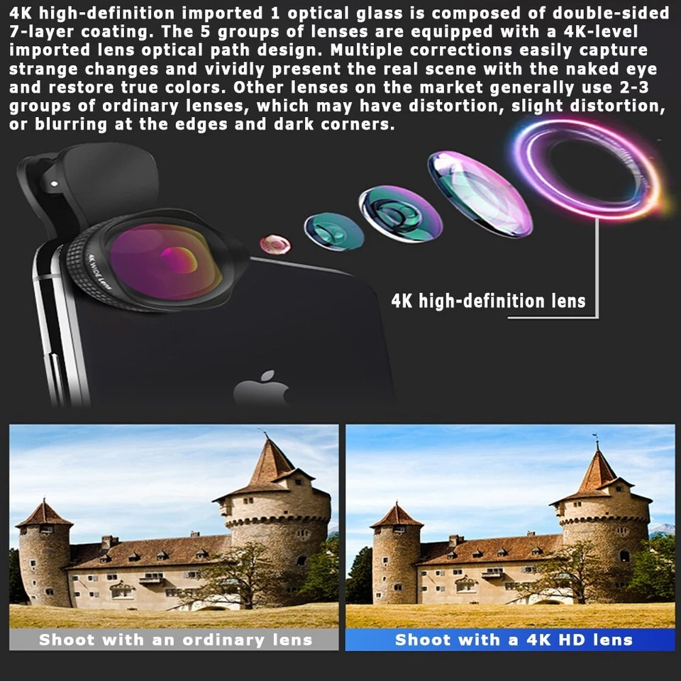 5in1 Camera Lens Kit Wide-Angle Macro CPL Starlight Fisheye for iPhone Android - Image 3 of 4