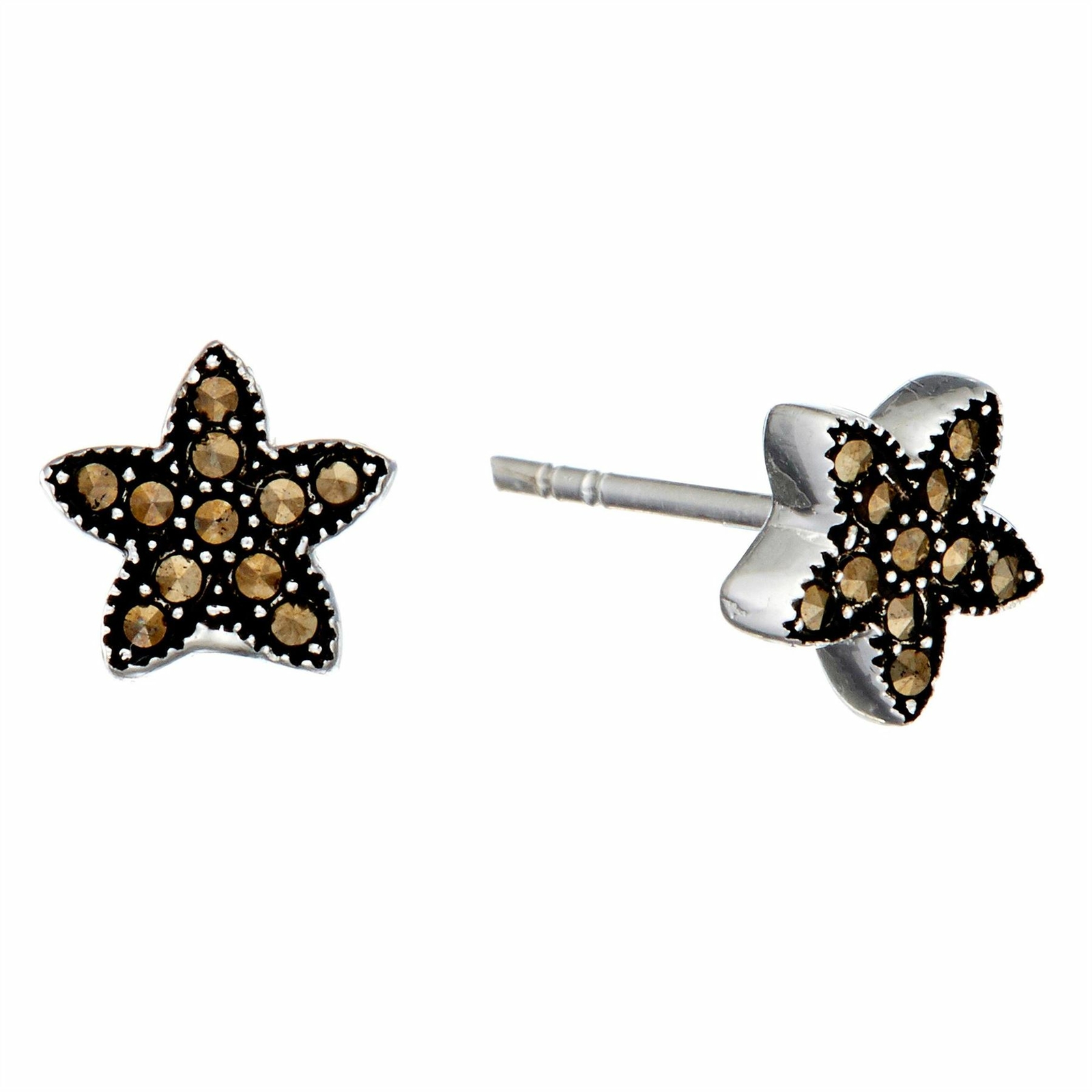 Marcasite Star Flower Sterling Silver Stud Earrings by Silverly-image